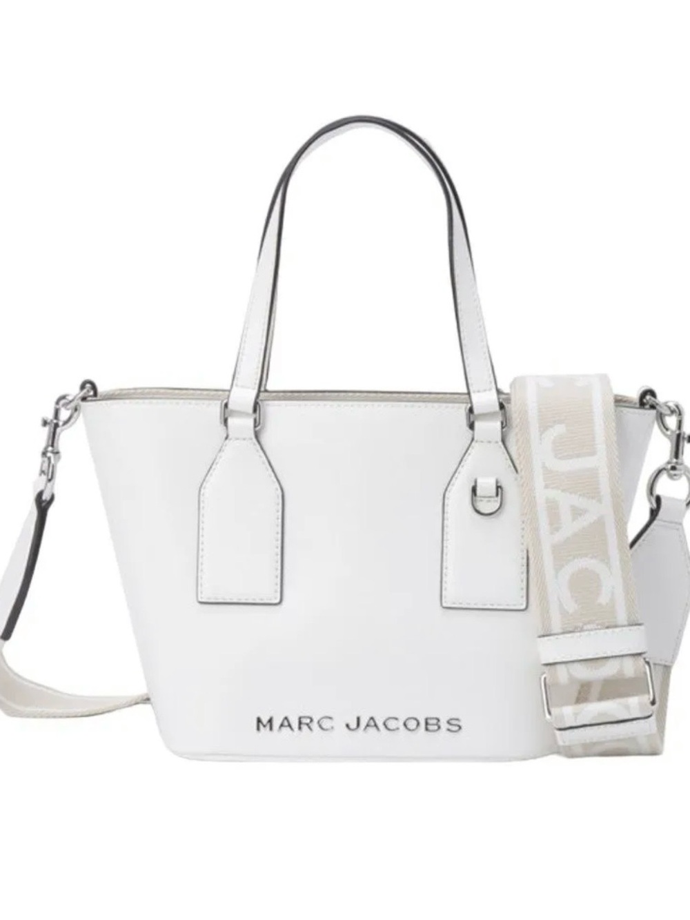 Marc Jacobs White Leather Tote with Branded Canvas Strap